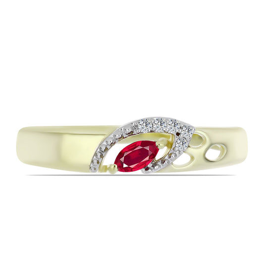 Anillo de Plata Bañada en Oro con Rubí de Madagascar y Topacio Blanco