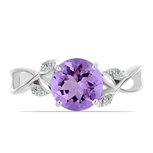 Anillo de Plata con Amatista Rosa de Francia y Topacio Blanco