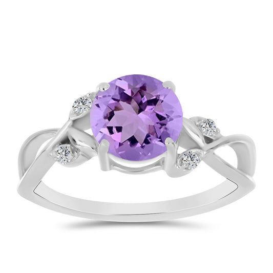 Anillo de Plata con Amatista Rosa de Francia y Topacio Blanco