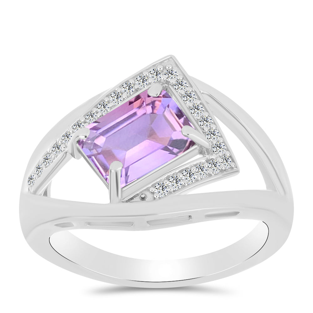 Anillo de Plata con Amatista Rosa de Francia y Topacio Blanco 3 
