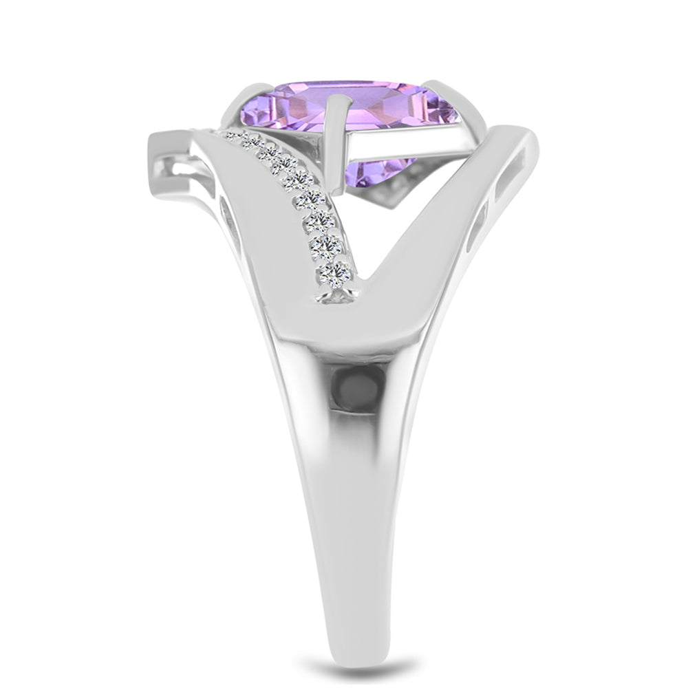 Anillo de Plata con Amatista Rosa de Francia y Topacio Blanco 4 