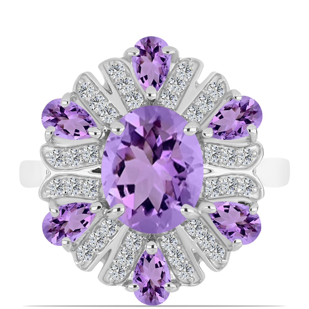 Anillo de Plata con Amatista Rosa de Francia y Topacio Blanco 1 