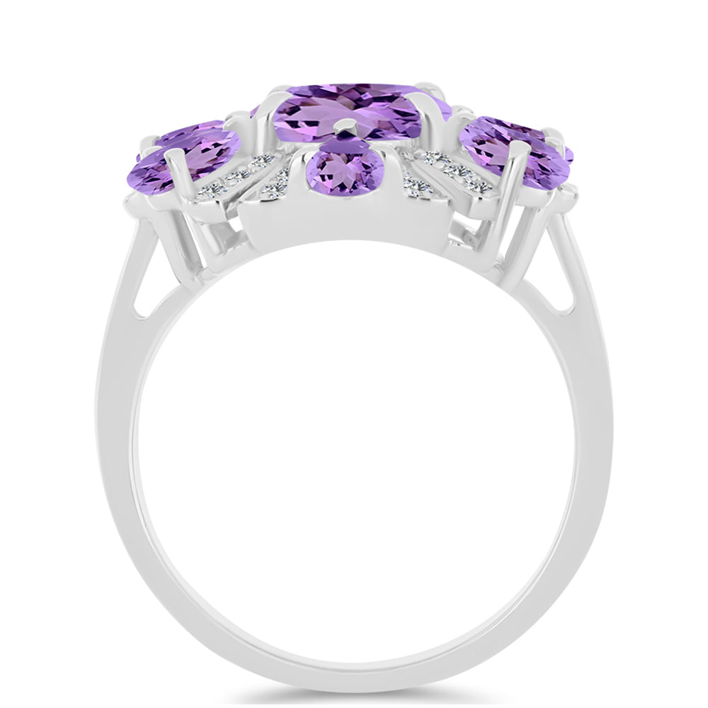 Anillo de Plata con Amatista Rosa de Francia y Topacio Blanco 2 