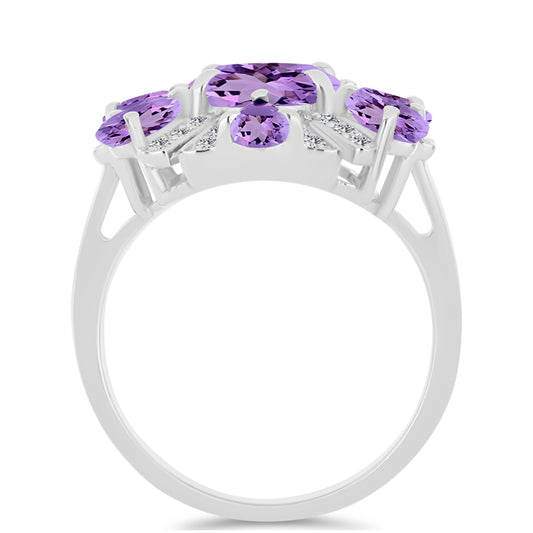 Anillo de Plata con Amatista Rosa de Francia y Topacio Blanco