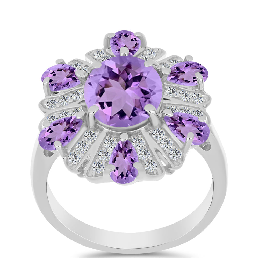 Anillo de Plata con Amatista Rosa de Francia y Topacio Blanco 3 
