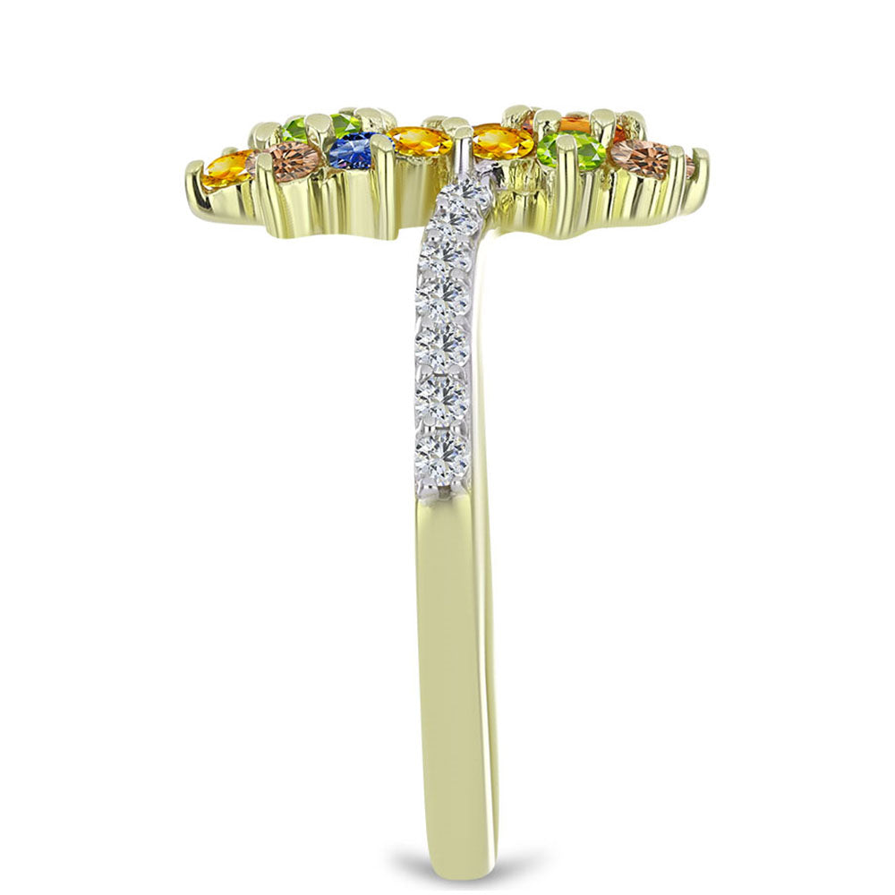 Anillo de Plata Bañada en Oro con Zafiro Arco Iris Rosebery y Topacio Blanco 4 