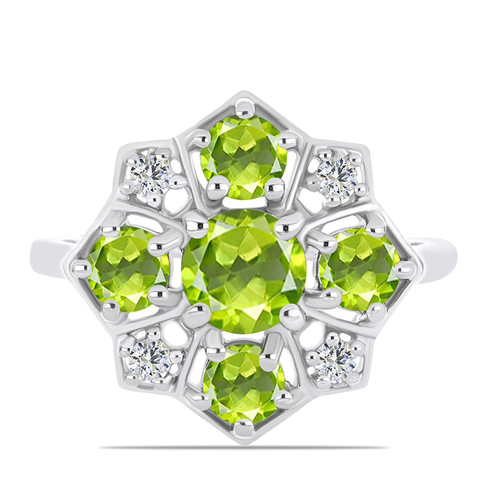 Anillo de Plata con Peridoto de Changbai y Topacio Blanco
