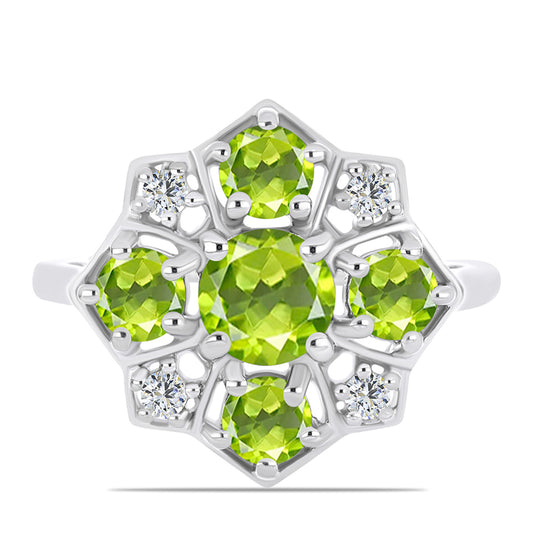 Anillo de Plata con Peridoto de Changbai y Topacio Blanco