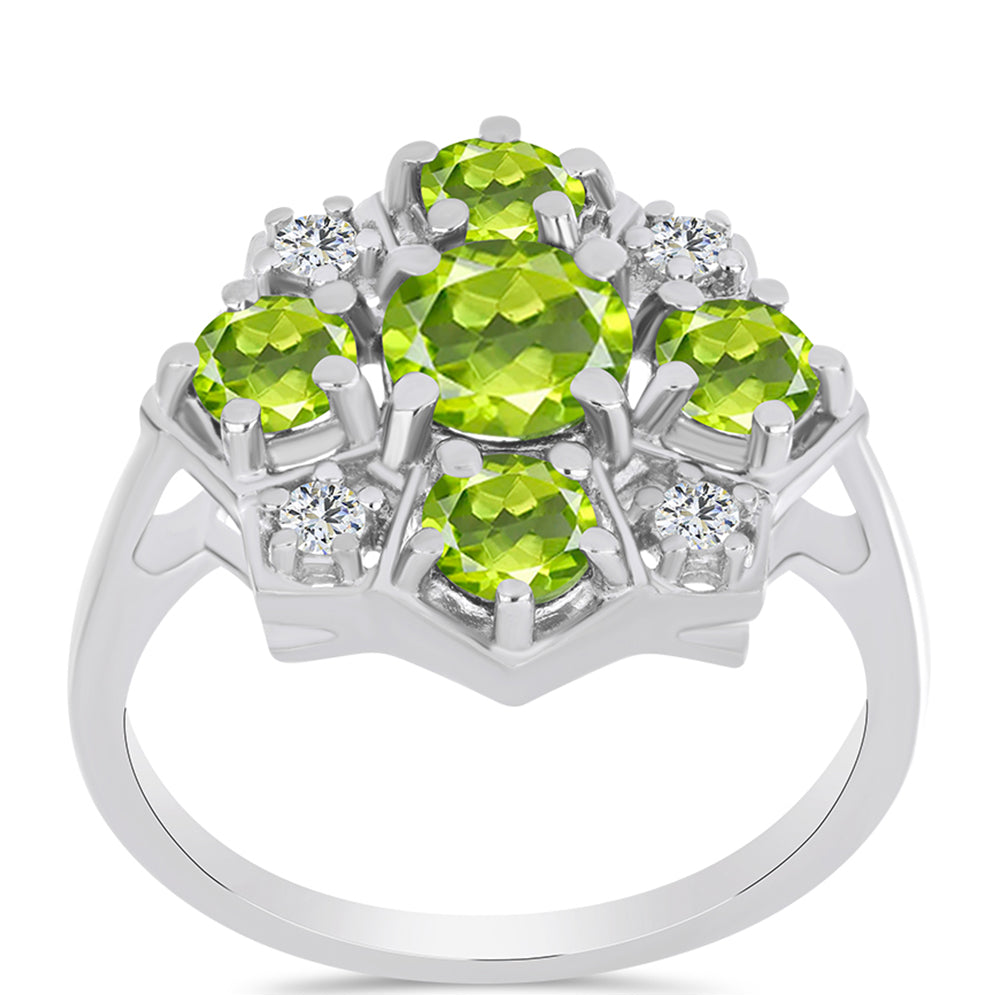 Anillo de Plata con Peridoto de Changbai y Topacio Blanco 3 
