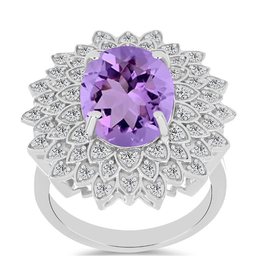 Anillo de Plata con Amatista Rosa de Francia y Topacio Blanco 3 