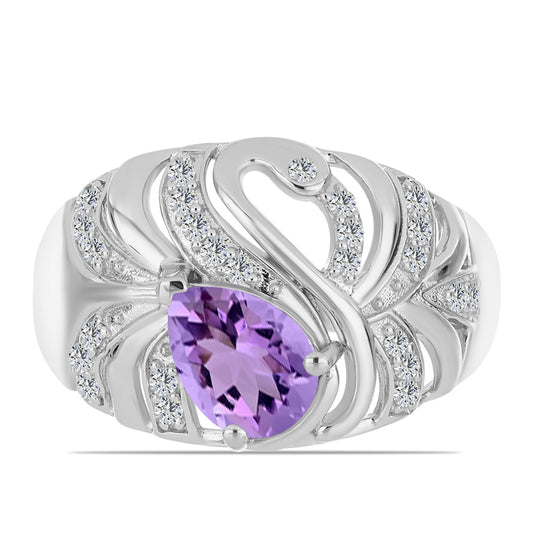 Anillo de Plata con Amatista Rosa de Francia y Topacio Blanco