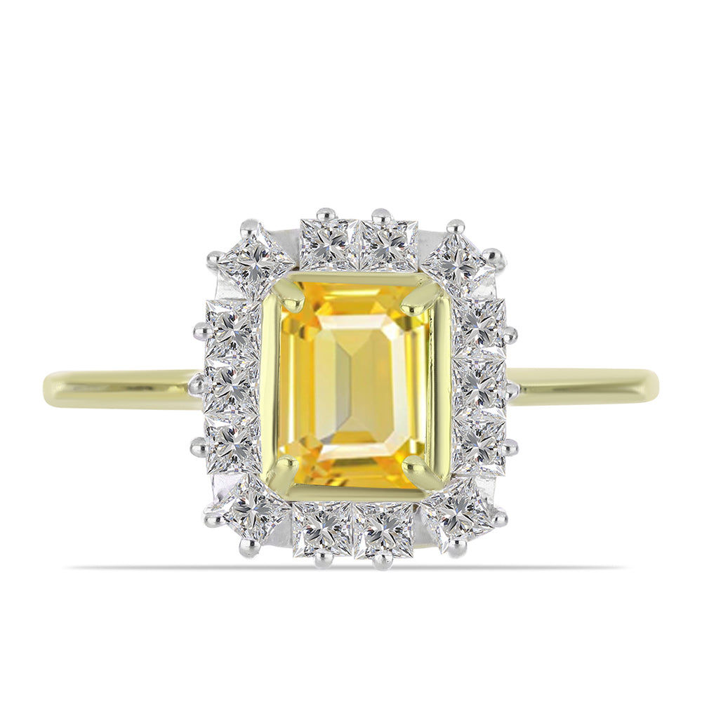 Anillo de Plata Bañada en Oro con Zafiro Amarillo Rosebery y Topacio Blanco 3 