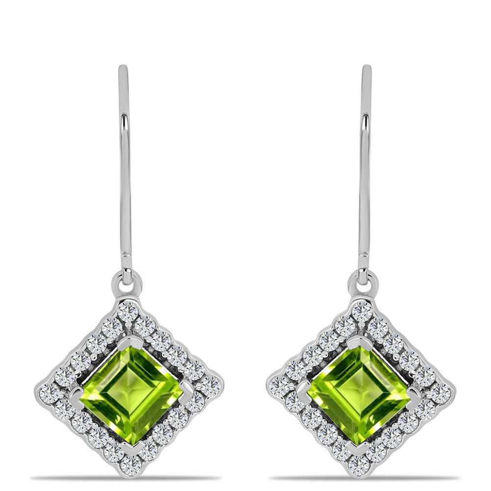 Pendientes de Plata con Peridoto de Changbai y Topacio Blanco
