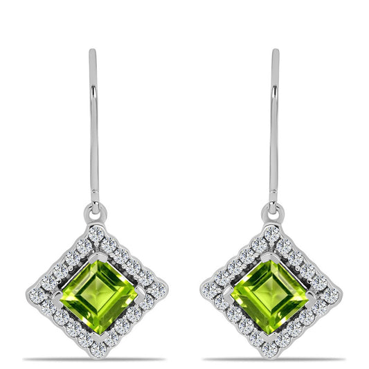 Pendientes de Plata con Peridoto de Changbai y Topacio Blanco