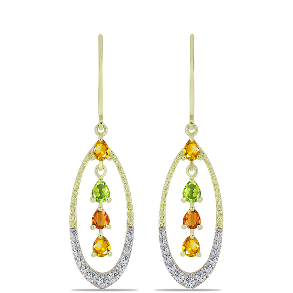 Pendientes de Plata Bañada en Oro con Zafiro Arco Iris Rosebery y Topacio Blanco