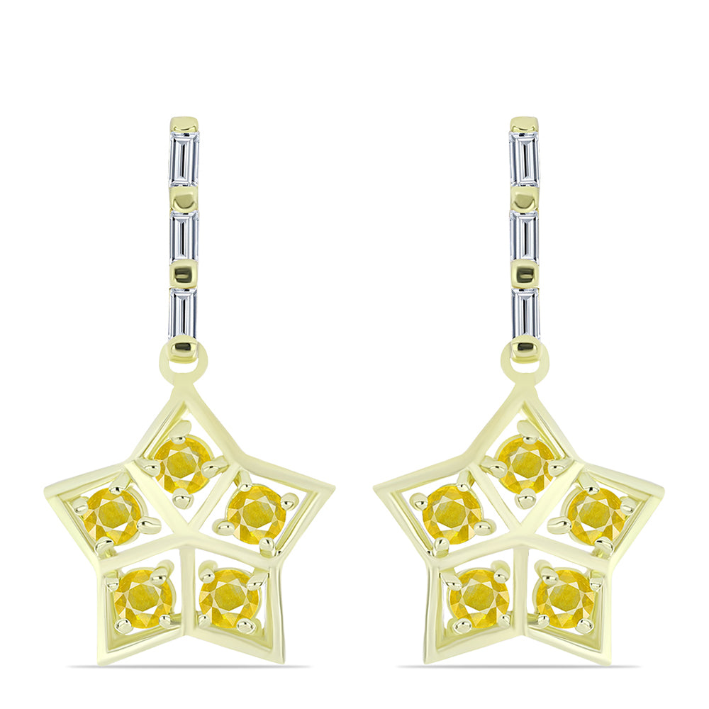 Pendientes de Plata Bañada en Oro con Zafiro Amarillo Rosebery y Zircón Blanco 1 