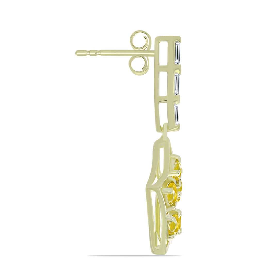 Pendientes de Plata Bañada en Oro con Zafiro Amarillo Rosebery y Zircón Blanco 2 