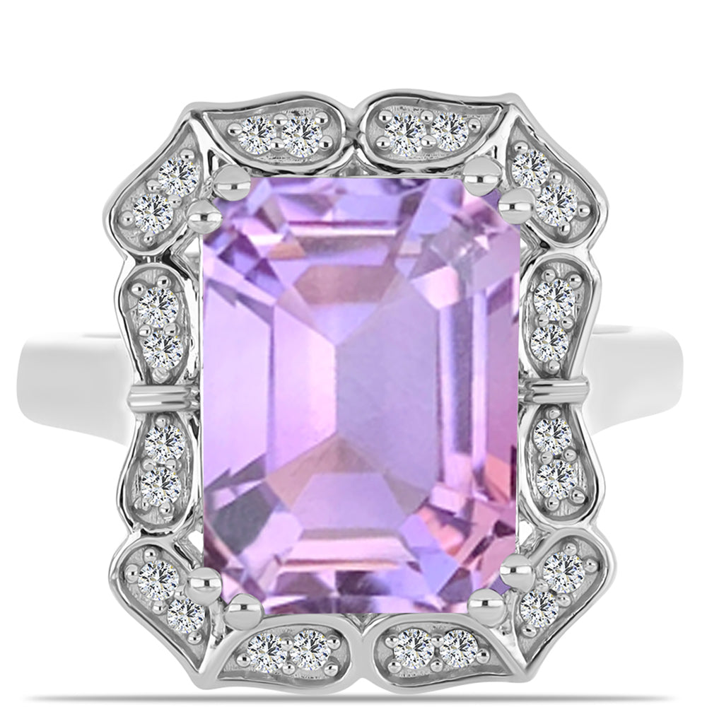 Anillo de Plata con Amatista Rosa de Francia y Topacio Blanco