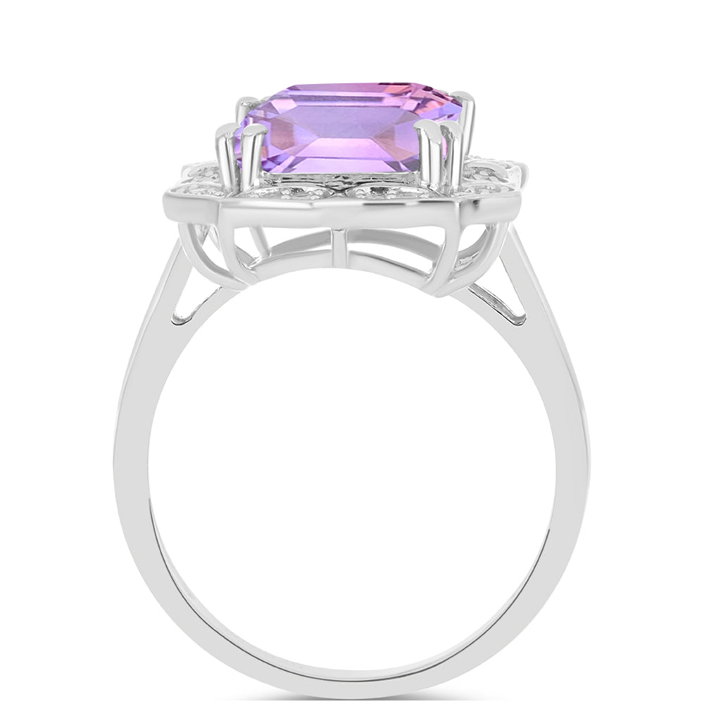 Anillo de Plata con Amatista Rosa de Francia y Topacio Blanco 2 