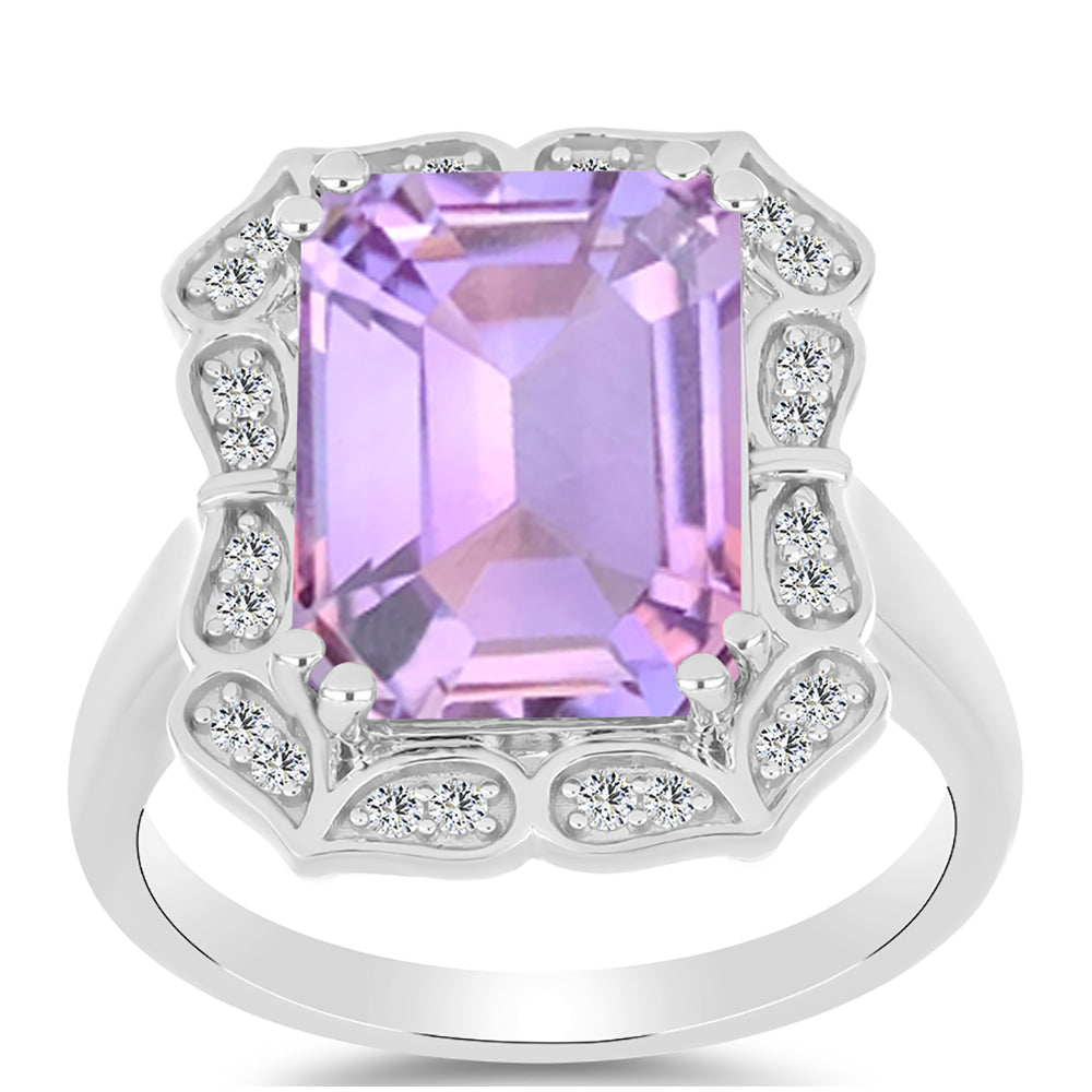 Anillo de Plata con Amatista Rosa de Francia y Topacio Blanco 3 