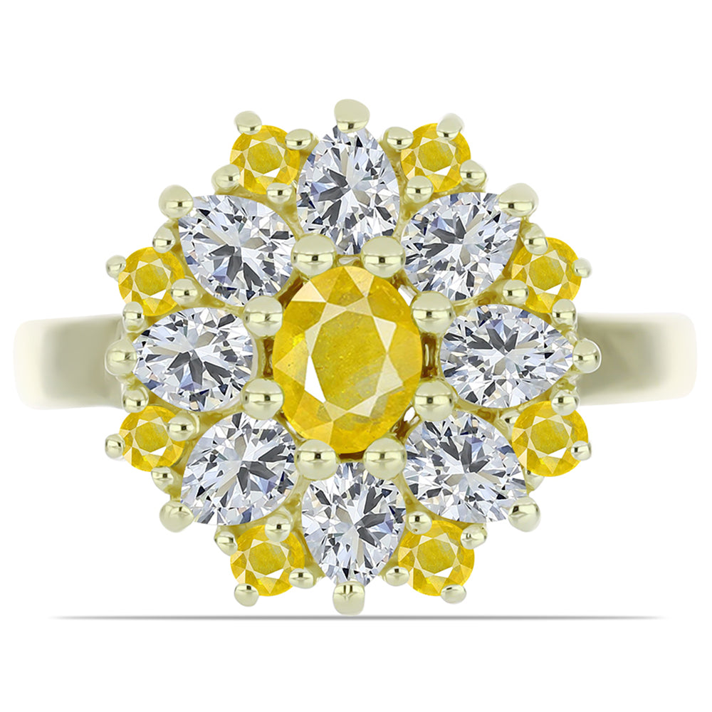 Anillo de Plata Bañada en Oro con Zafiro Amarillo Rosebery y Topacio Blanco 1 