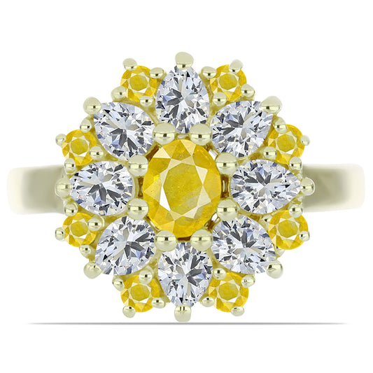 Anillo de Plata Bañada en Oro con Zafiro Amarillo Rosebery y Topacio Blanco