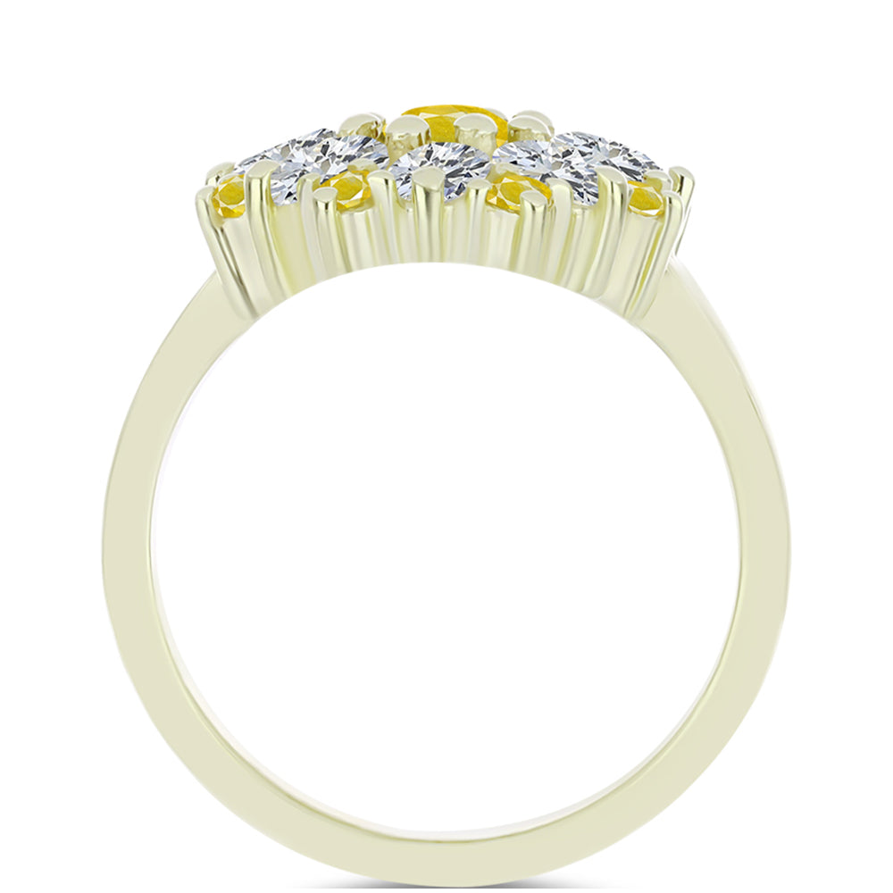 Anillo de Plata Bañada en Oro con Zafiro Amarillo Rosebery y Topacio Blanco