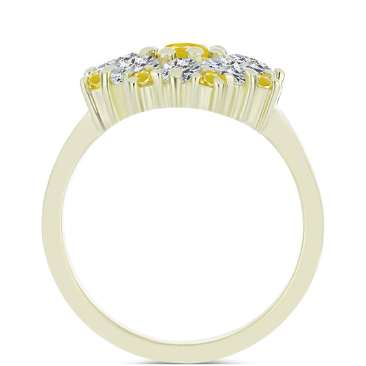 Anillo de Plata Bañada en Oro con Zafiro Amarillo Rosebery y Topacio Blanco