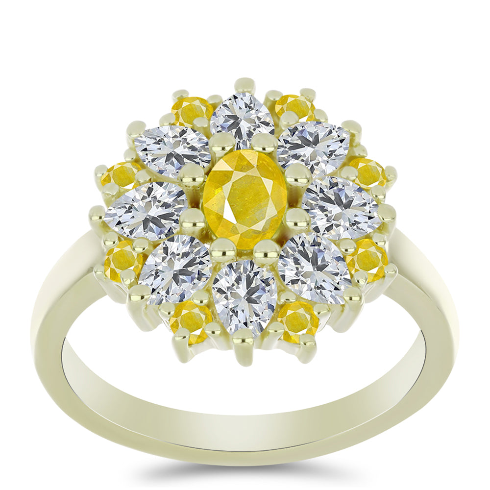 Anillo de Plata Bañada en Oro con Zafiro Amarillo Rosebery y Topacio Blanco 3 