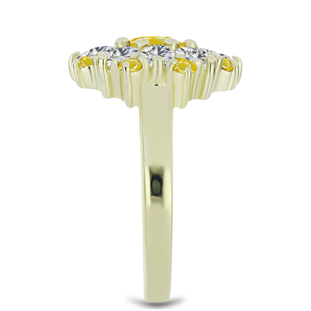 Anillo de Plata Bañada en Oro con Zafiro Amarillo Rosebery y Topacio Blanco