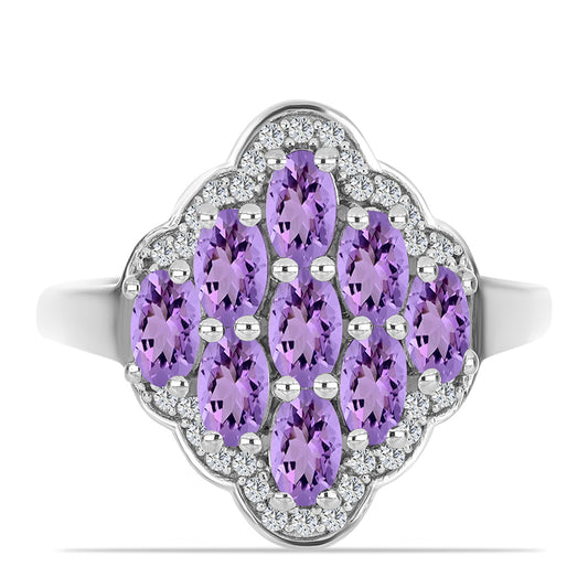 Anillo de Plata con Amatista Rosa de Francia y Topacio Blanco