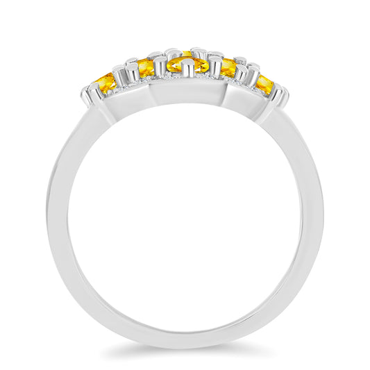 Anillo de Plata con Citrino de los Montes Urales y Topacio Blanco