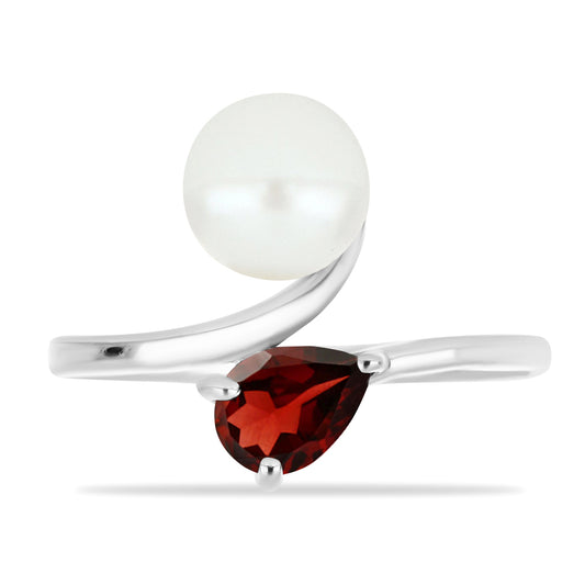 Anillo de Plata con Granate Barton y Perla de Agua Dulce