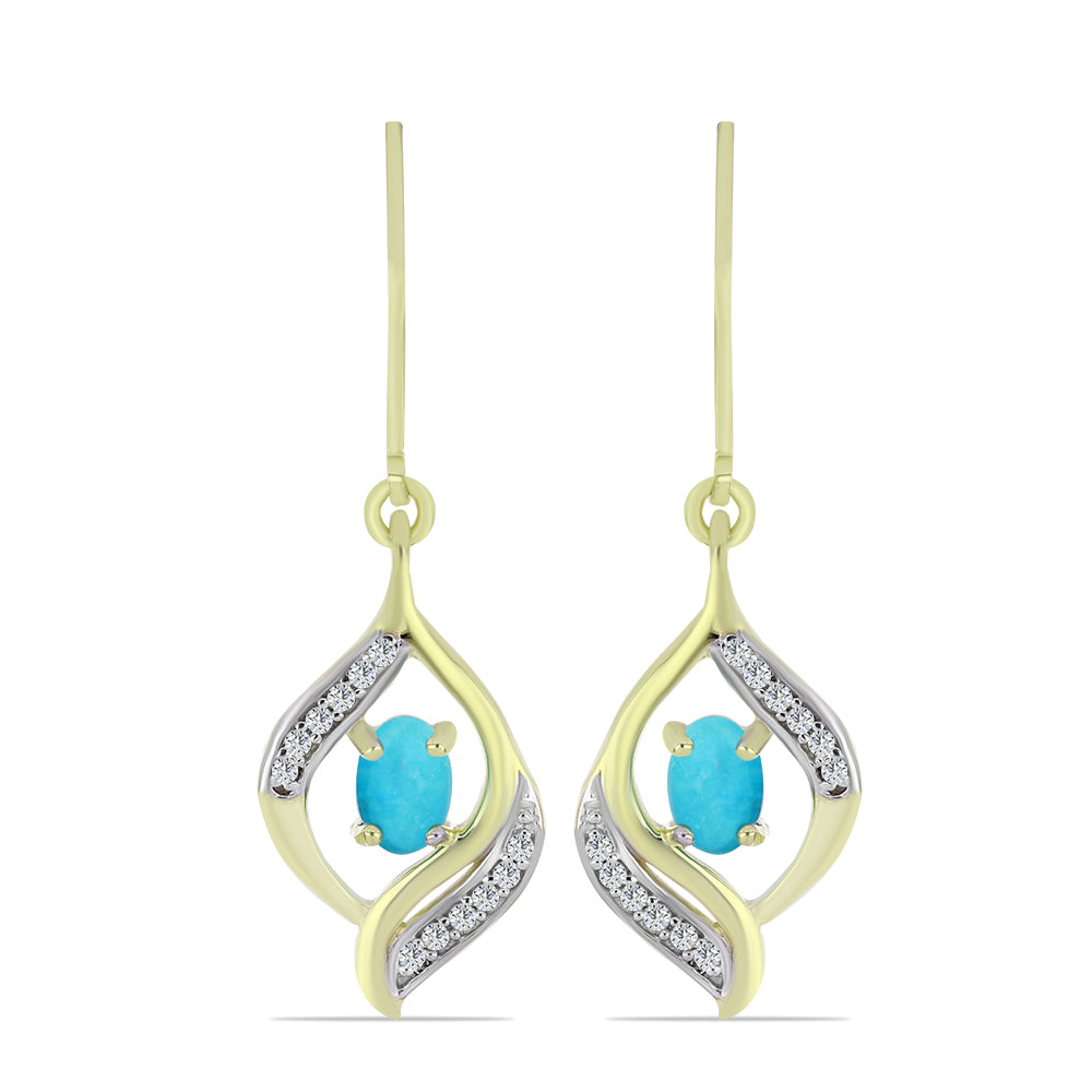 Pendientes de Plata Bañada en Oro con Turquesa Bella Durmiente y Topacio Blanco 1 