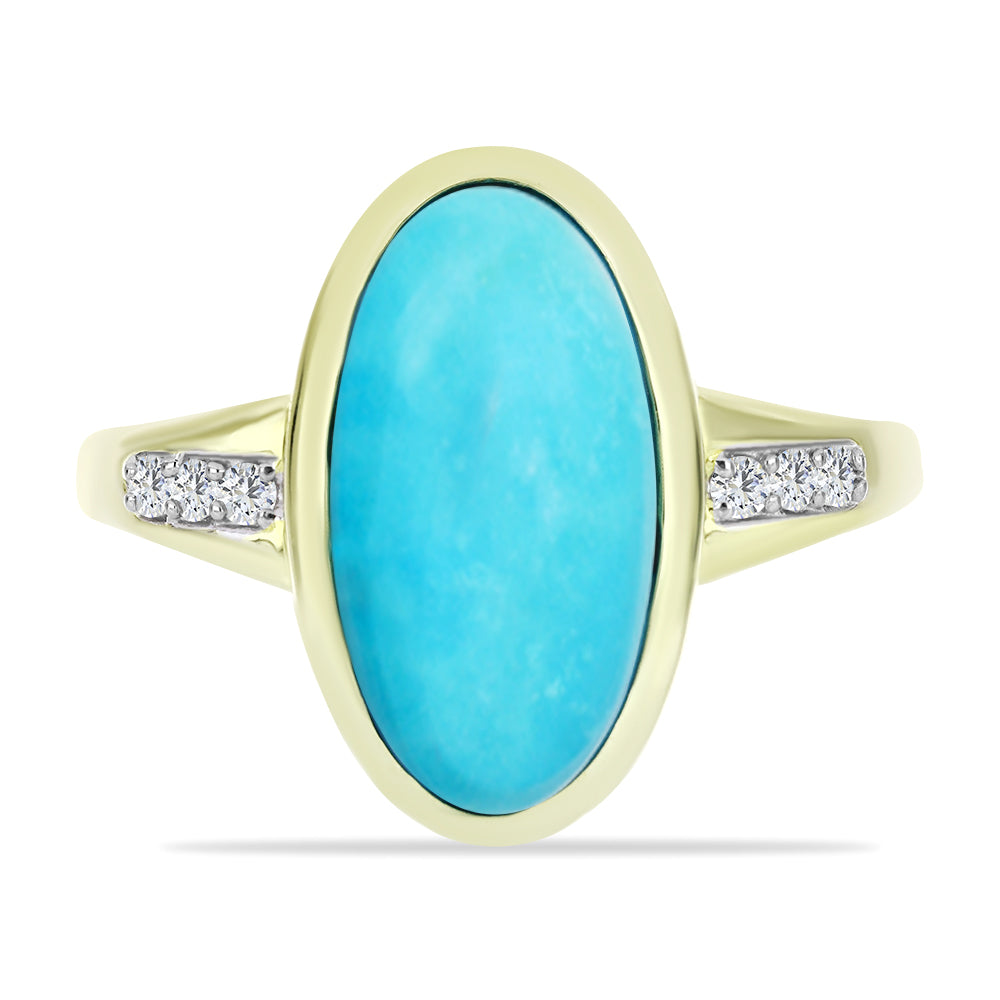 Anillo de Plata Bañada en Oro con Turquesa Bella Durmiente y Topacio Blanco 1 