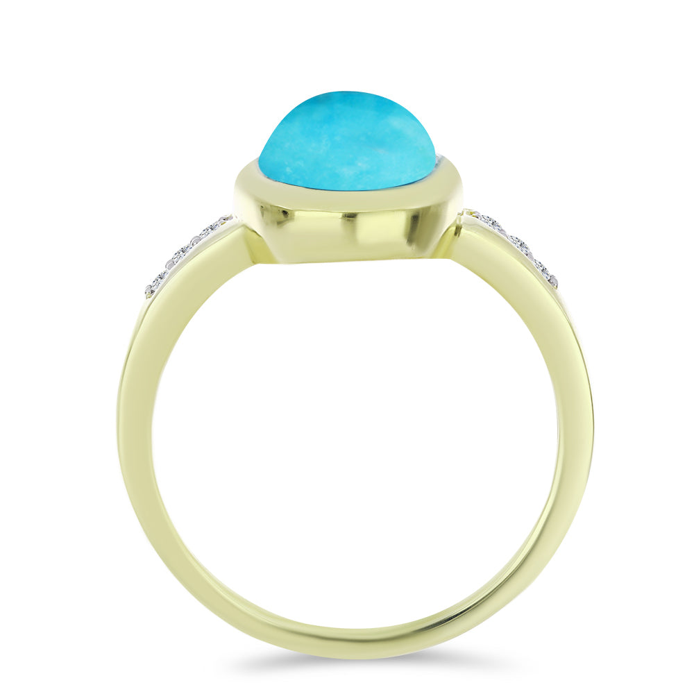 Anillo de Plata Bañada en Oro con Turquesa Bella Durmiente y Topacio Blanco 2 