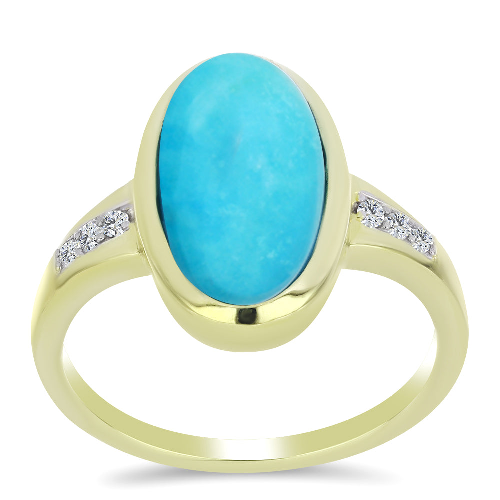 Anillo de Plata Bañada en Oro con Turquesa Bella Durmiente y Topacio Blanco 3 
