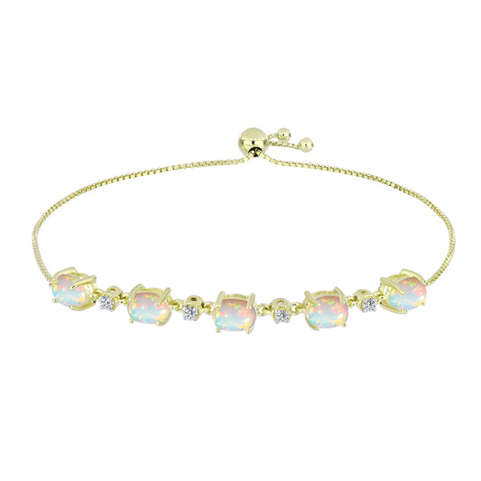Pulsera de Plata Bañada en Oro con Ópalo Etíope de Lega Dembi y Topacio Blanco