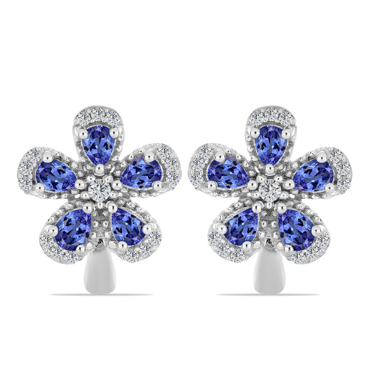 Pendientes de Plata con Tanzanita y Topacio Blanco