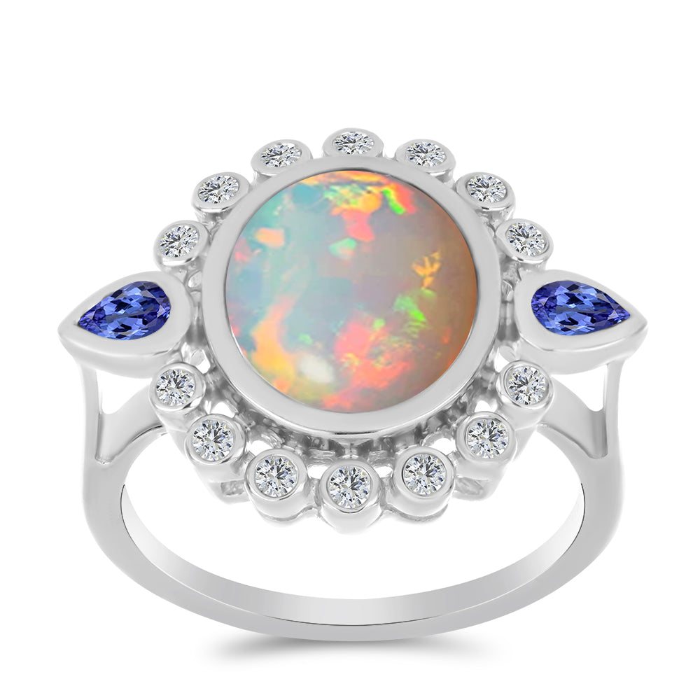 Anillo de Plata con Tanzanita y Ópalo Etíope de Lega Dembi