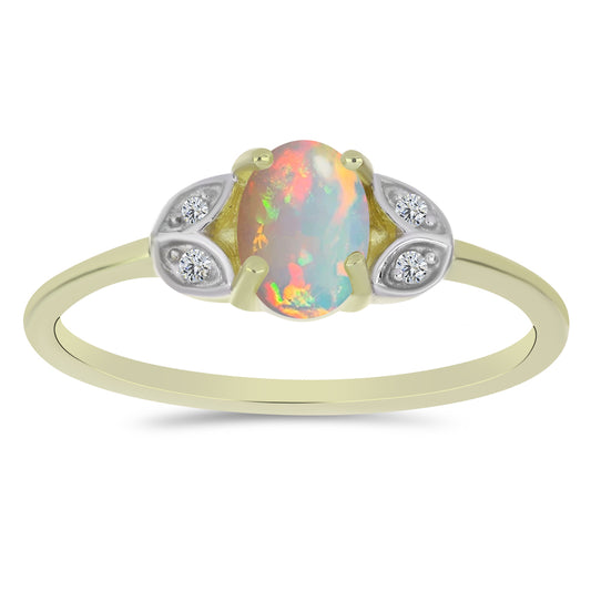 Anillo de Plata Bañada en Oro con Ópalo Etíope de Lega Dembi y Topacio Blanco