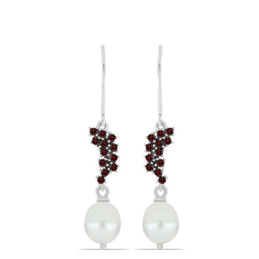 Pendientes de Plata con Granate Barton y Perla de Agua Dulce