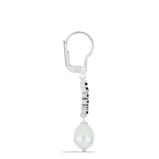Pendientes de Plata con Granate Barton y Perla de Agua Dulce