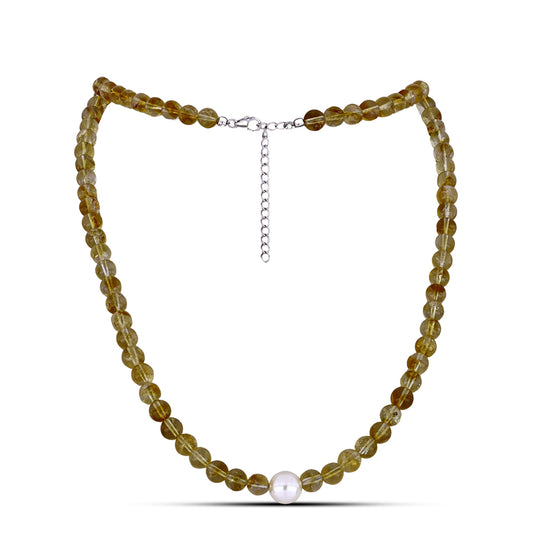 Collar de Plata con Citrino de los Montes Urales y Perla de Agua Dulce