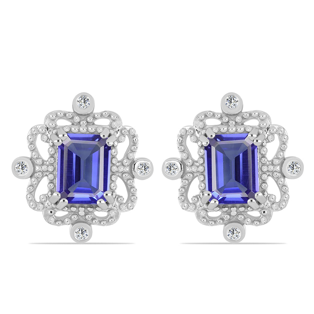 Pendientes de Plata con Tanzanita y Topacio Blanco