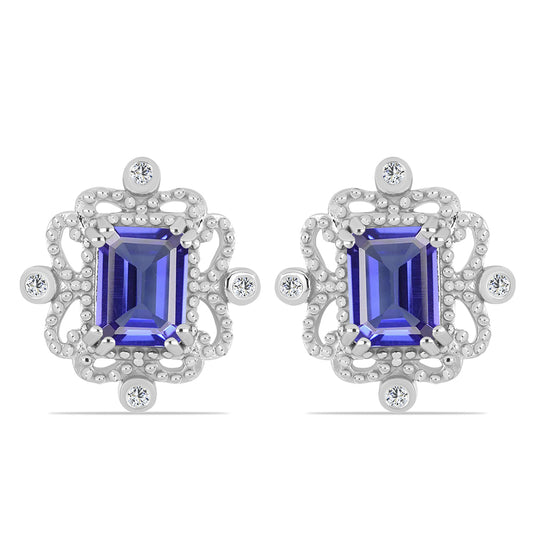 Pendientes de Plata con Tanzanita y Topacio Blanco