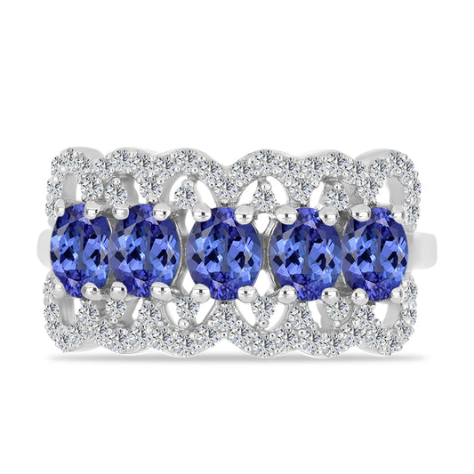 Anillo de Plata con Tanzanita y Topacio Blanco