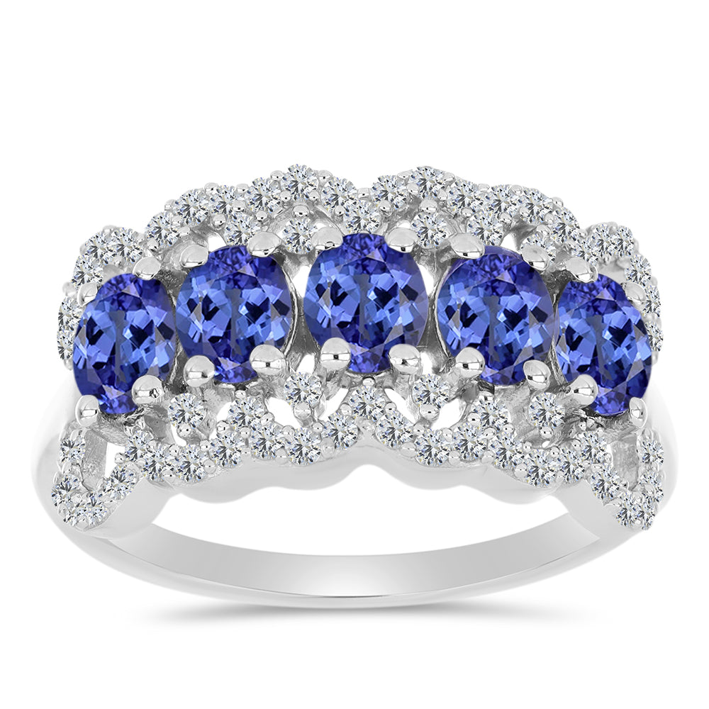 Anillo de Plata con Tanzanita y Topacio Blanco
