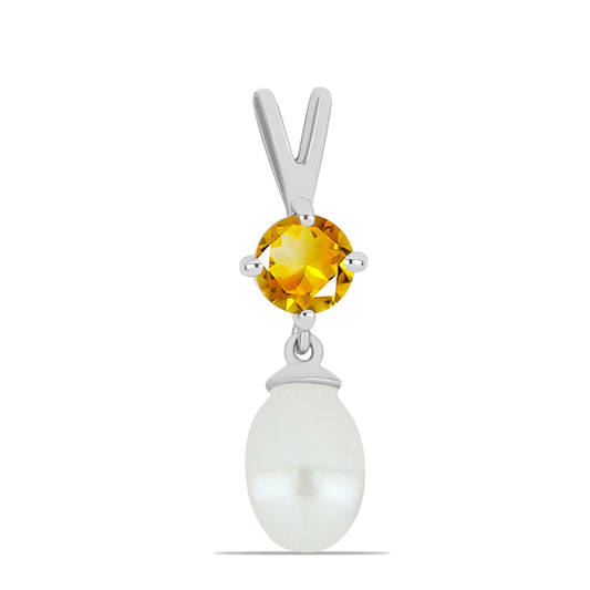 Colgante de Plata con Citrino de los Montes Urales y Perla de Agua Dulce