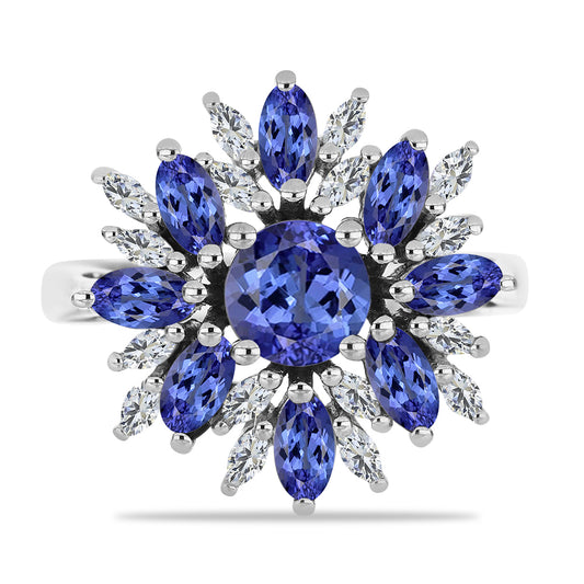 Anillo de Plata con Tanzanita y Zircón Blanco